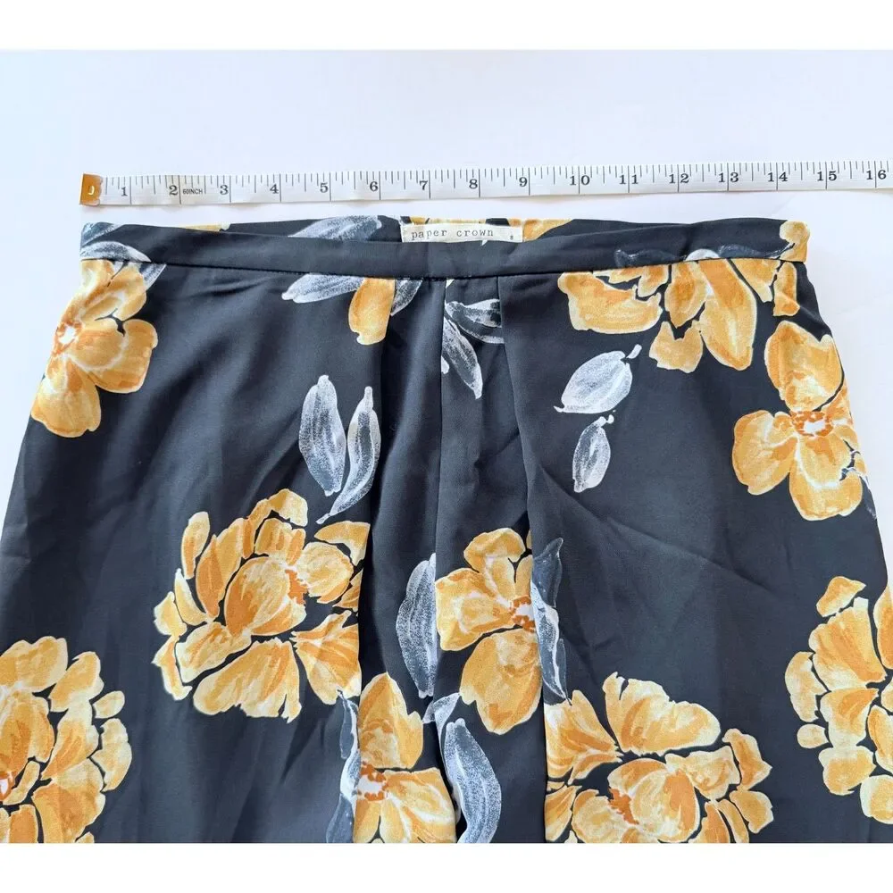 NWT Anthro Paper Crown Primrose Wide Leg Floral Pleated Pants in Blue & Yellow 8 - Picture 10 of 12
